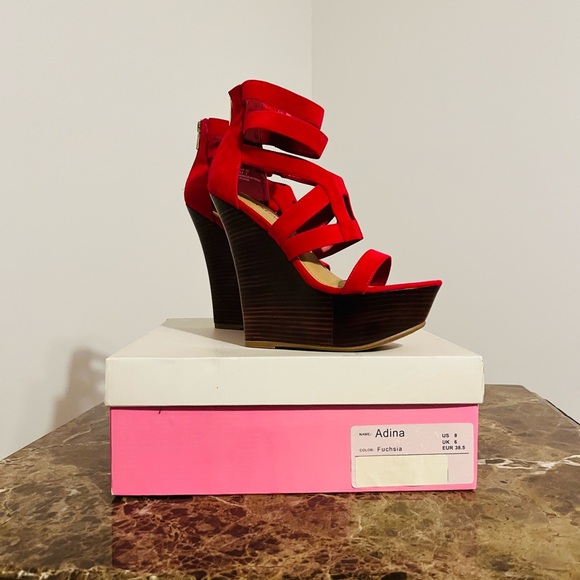 JustFab Bold Pink Wedge Sandals - Picture 6 of 6